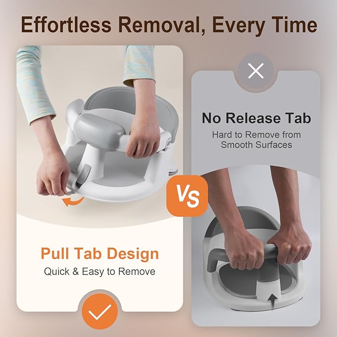 Baby Bath Seat for Babies: Non-Slip Infant Bathtub Chair with Suction Cups, Safe & Comfortable Baby Bath Support, Ideal for Sitting Up, Easy to Clean, Stable Design, Grey (6-24 Months)
