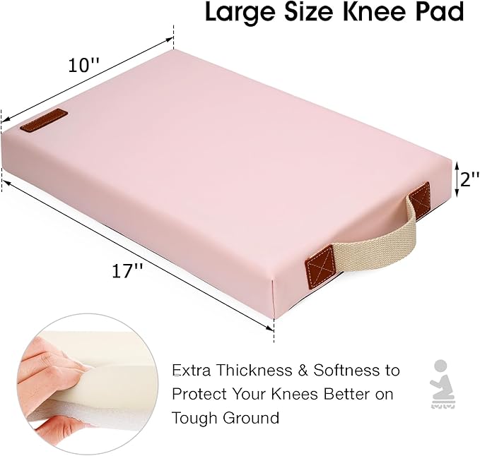 HappyPicnic Waterproof Kneeling Pad for Garden or Bath, 2 inch Thick Soft Foam Kneeler Mat for Gardeners Knee Support or Bathtub Bathing with Handle and Removable Cover - Pink