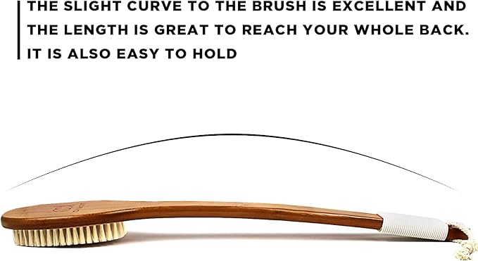 ICANdOIT-17.71Inch Natural Boar Bristles Anti-Slip Long Handle Bath Brush,Bent Handle Shower Scrubber for Exfoliating,Shower Back Brush,Exfoliation Set with Pumice Stone (1 Pack)