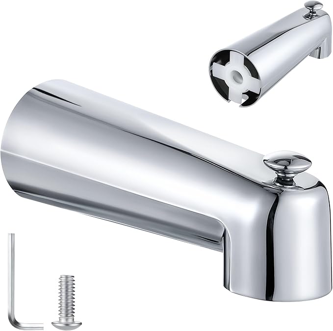 Enhon 7 Inch Slip on Tub Spout with Diverter, Compatible with Moen 3839/Moen 3853, Bathtub Diverter Spout Fits 1/2" Copper Water Tube(5/8" Diameter), 5/32" Hex Wrench (Polished Chrome,Classic)