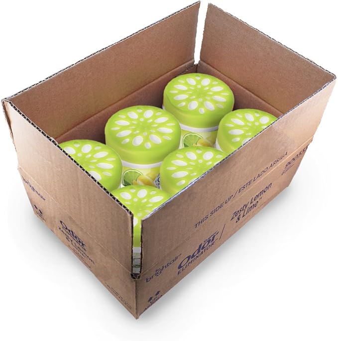 Bright Air 14 oz. Super Odor Eliminator, For Medium-Size Spaces, Zesty Lemon & Lime Scent, Case of 6, Air Freshener, Natural Essential Oils, Lasts Up to 90 Days Each