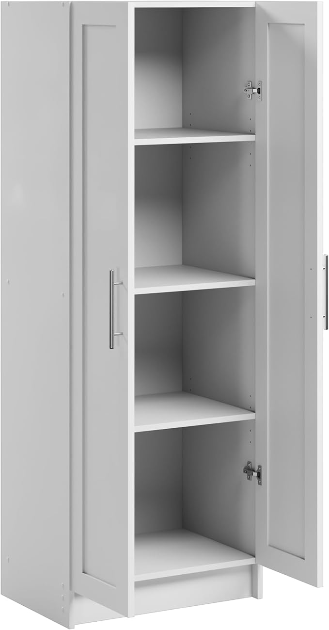 Prepac Elite Plus 24" Wide Storage Accent Cabinet with Panel Doors, White Storage Cabinet, Bathroom Cabinet, Pantry Kitchen with 3 Shelves 16.75" D x 24" W x 65" H