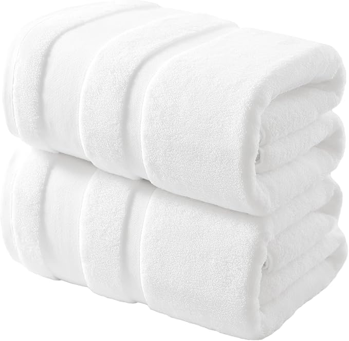 REDKISS 100% Cotton Bath Towels Set of 2, Extra Large Bath Sheets 35 X 70 Inches, 800 GSM, Quick Dry, Ultra Soft & Super Absorbent Bathroom Towel Sets for Bathroom, Gym, Spa, Pool & Hotel, White