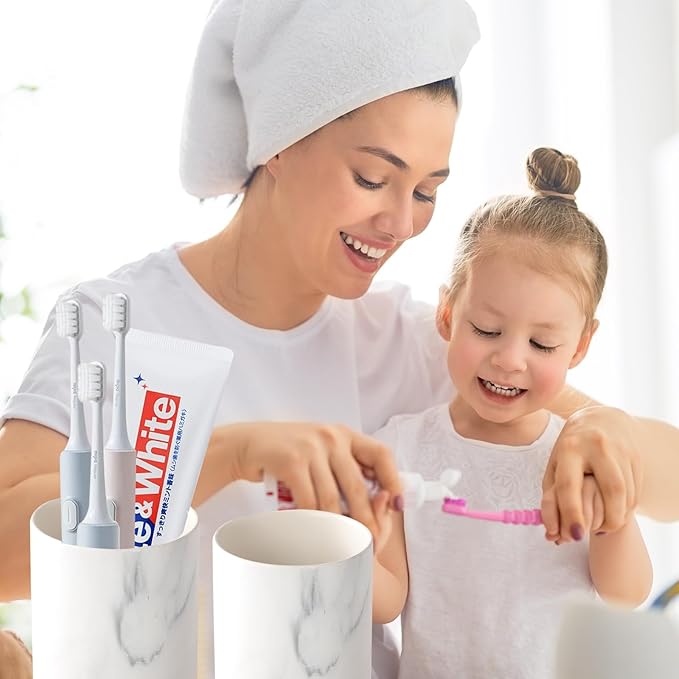 Marble Toothbrush Holders - 2 Ceramic Toothbrush Holders for Bathrooms Toothbrush Toothpaste Holders Set, White Bathroom Tumbler Cups Reusable Toothbrush Mouthwash Cup, Bathroom Counter Organizer.