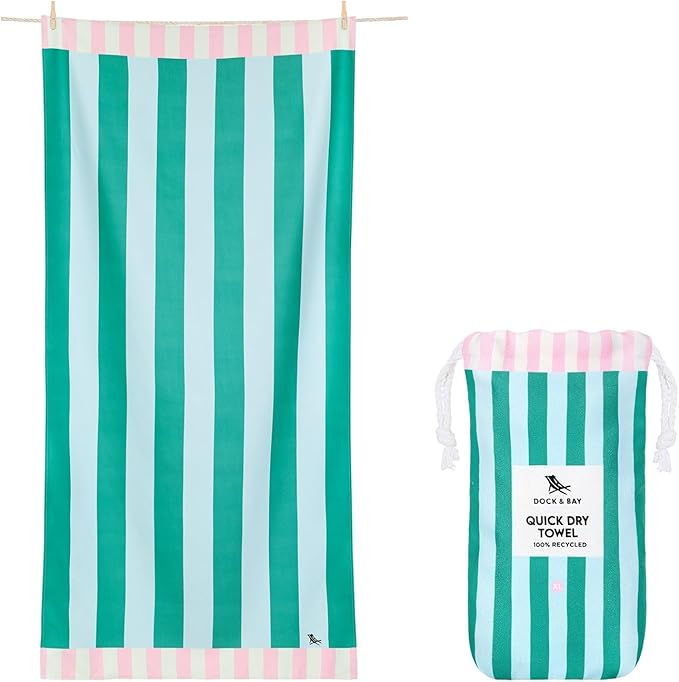 Dock & Bay Beach Towel - Quick Dry, Sand Free - Compact, Lightweight - 100% Recycled - Includes Bag - Pastel Pier - Extra Large (200x90cm, 78x35)