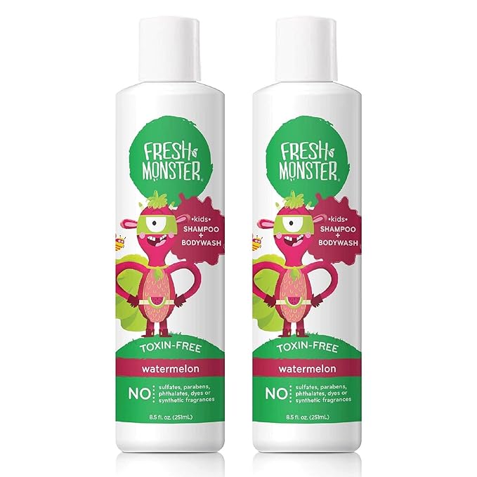 Fresh Monster 2-in-1 Shampoo & Body Wash, Toxin-Free, Hypoallergenic, Natural for Children, Watermelon - 2 Pack, 8.5oz/Each