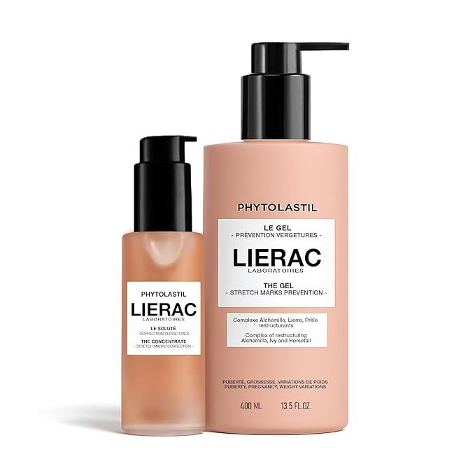 Lierac Phytolastil Stretch Mark Removal Concentrate & Stretch Mark Prevention Cream Gel Pack - Hydrates And Soothes Skin, Firms And Reduces Stretch Marks On Belly, Bust, Hips, Buttocks & Thighs