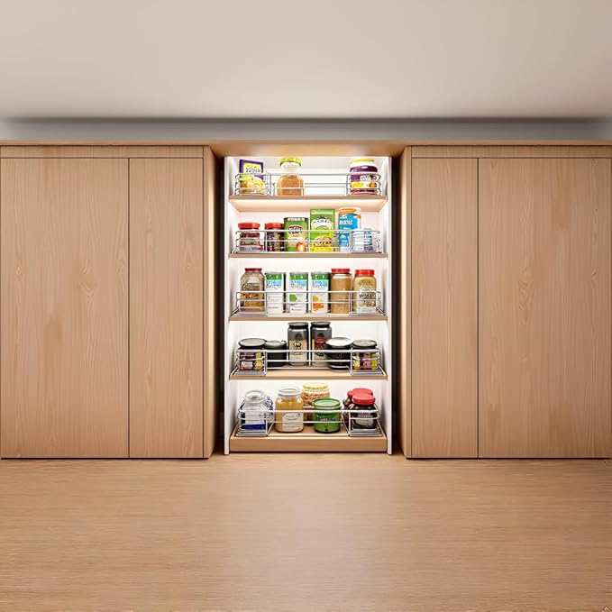 Pull Out Cabinet Organizer (20" W x 21" D), Put Out Shelves for Kitchen Cabinets, Roll Out Drawers Heavy-Duty Metal Sliding Shelf, Bottom Mount