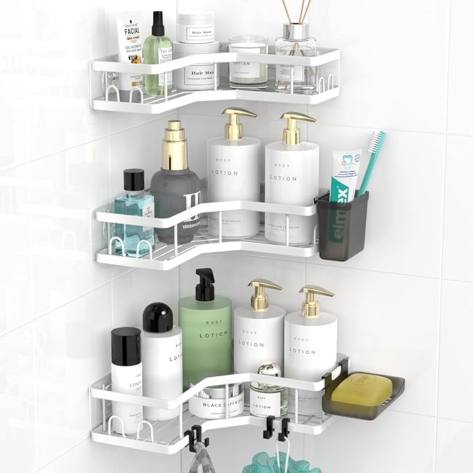 Corner Shower Caddy Bathroom Organizer Adhesive Shower Rack Bathtub Shelves - 3Pack No Drilling Shower Shelf For Inside Shower - Rustproof Bath Tub Organizer Caddy