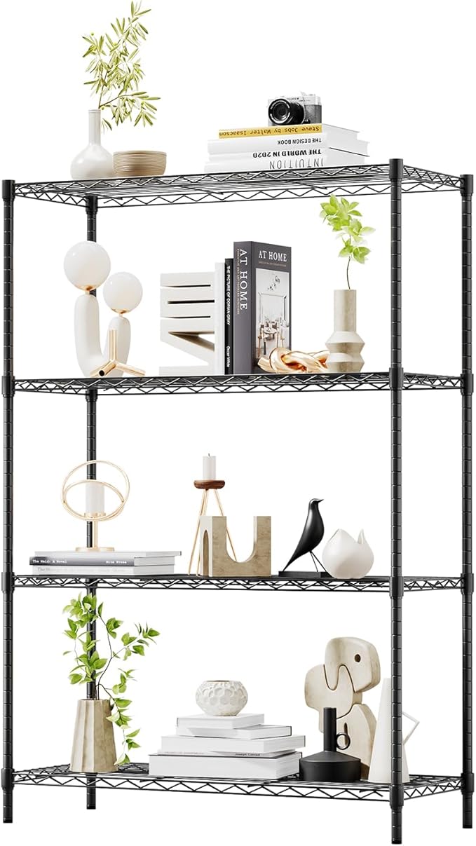 BestOffice | 4-Tier Wire Storage Shelves | 36x14x54 | Black | with Adjustable Racks | Heavy-Duty Metal Shelf, Holds Upto 1000 lbs | No-Tool Assembly | Ideal for Home & Garage Shelving
