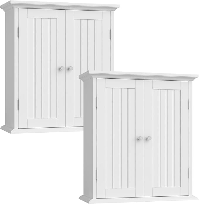 ChooChoo Bathroom Wall Cabinet Set of 2, Over The Toilet Space Saver Storage Cabinet, Medicine Cabinet with 2 Door and Adjustable Shelves, Cupboard, White