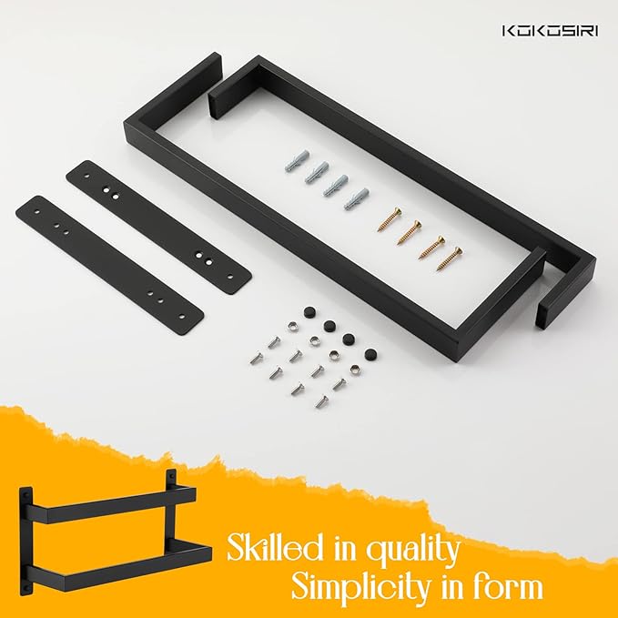 KOKOSIRI Towel Bars Black Bath Towel Holders 16 Inches Bathroom 2-Tiers Ladder Towel Rails Wall Mounted Towels Shelves Rack Stainless Steel, B5008BK-L16