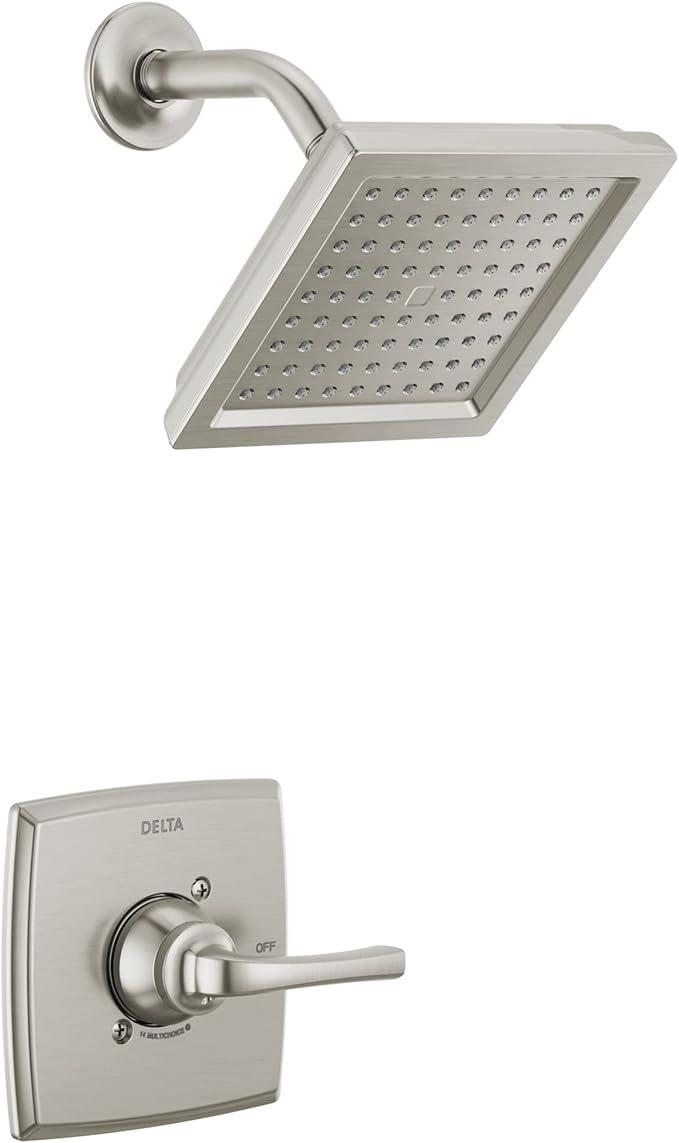 Delta Geist 14 Series Shower Faucet Set, Brushed Nickel Shower Head and Handle Set, Valve Trim Kit, SpotShield Brushed Nickel 142864-SP (Valve Included)