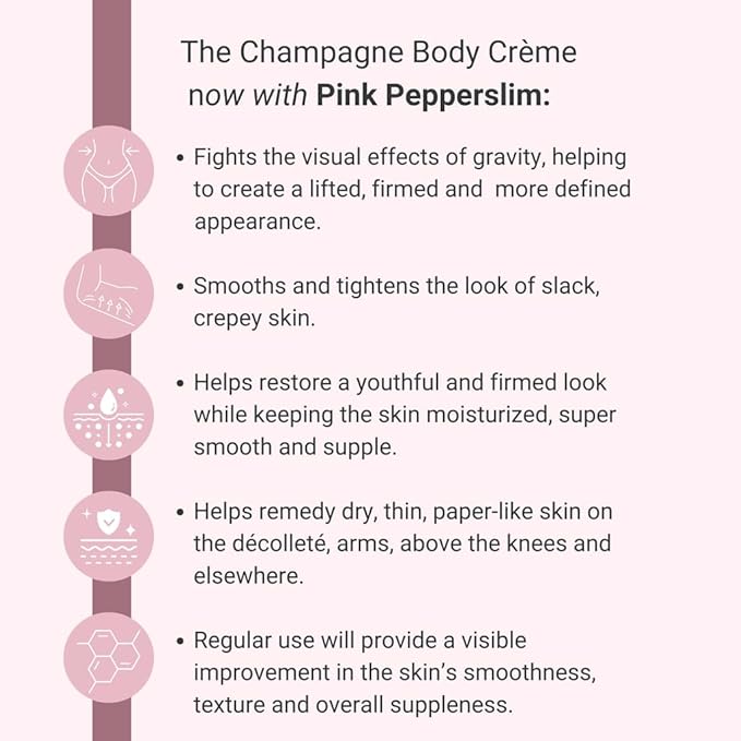 Consult Beaute Champagne Lift Hydrating Firming Body Cream with Pink Pepperslim for Crepey Skin Moisturizer Tightens, Tones & Hydrates Dry Skin on Arms & Legs - 8 oz.