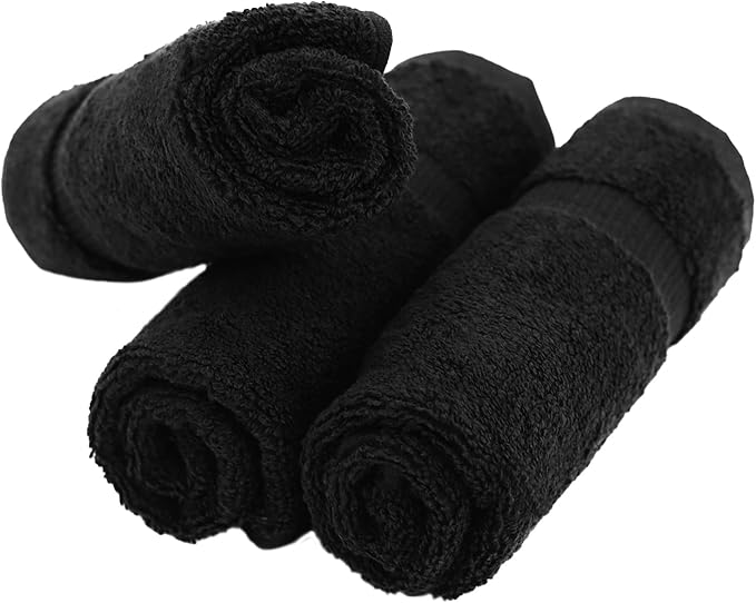 Luxury Hotel & Spa Quality Collection Highly Absorbent, 100% Turkish Cotton 700 GSM, Eco Friendly Towel, for Bathroom, Gymand Kitchen Dobby Border Soft Towel Set (Black, Wash Cloths - Set of 12)