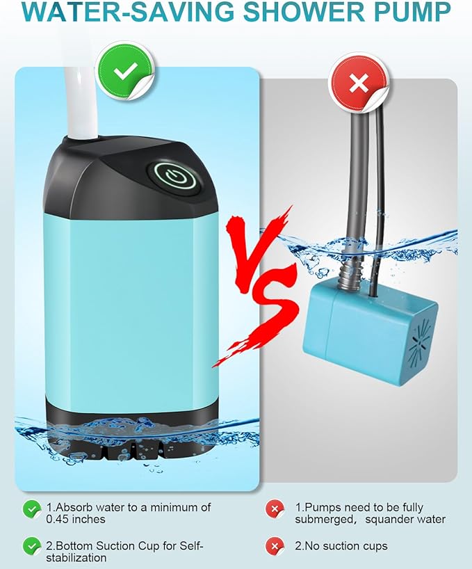 AUTOPkio Portable Camping Shower - Outdoor Camp Shower with Showerhead Sprayer & Rechargeable Battery Pump for Camping, Travel, Hiking, Car Washing, Pet Bath
