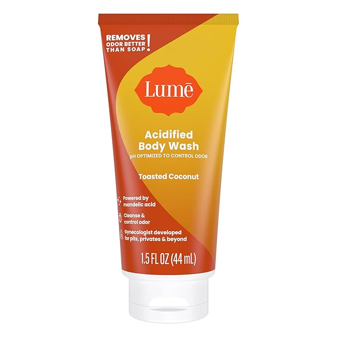 Lume Acidified Body Wash 5 Pack Minis - 24 Hour Odor Control - Moisturizing Formulated Without SLS & Parabens - 1.5 ounce Tubes (Clean Tangerine, Lavender Sage, Peony Rose, Toasted Coconut, Unscented)