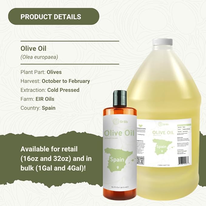 Olive Oil - 100% Pure Cold Pressed Natural Olive Oil (Aceite de Oliva) for Essential Oils Dilution, Massage & Skincare - Premium Grade (1Gallon)