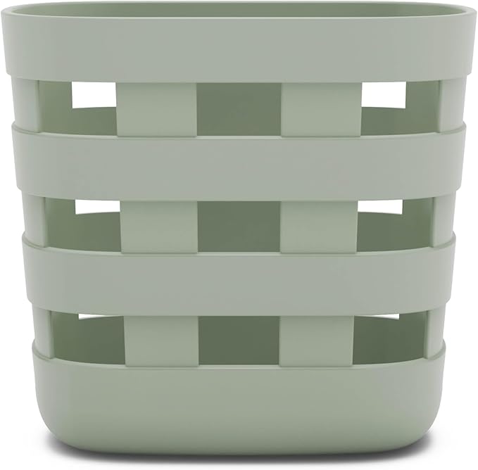 Lalo Bath Time Storage Bin - Keep Items Organized & Dry with Non-Toxic Plastic, Easy Cleanup, Removable Drying Bin, Woven Baby Organizer, Secure Wall Attachment, 9 x 5.5 x 8.5 in - Sage