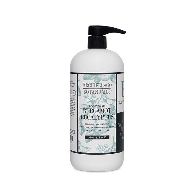 Archipelago Botanicals Bergamot Eucalyptus Body Wash, Rejuvenating and Hydrating Daily Wash, Made with 100% Natural Fragrance, Made without Parabens, Phthalates and GMOs (33 oz)