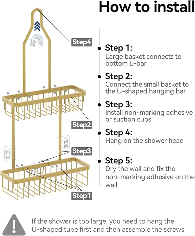 YASONIC Shower Caddy Hanging, Never Rust Shower Organizer Hanging, Aluminum Shower Racks for Inside Shower with Hooks for Razor, Bathroom Organizers and Storage with Soap Holder, Gold