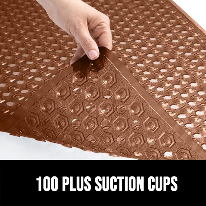 GORILLA GRIP Patented Square Shower Stall Mat, Small Bathtub Floor Mats for Stand Up Showers with Suction Cups and Drainage Holes, Machine Wash, Soft on Feet, Bathroom Accessories 21x21 Inch, Brown