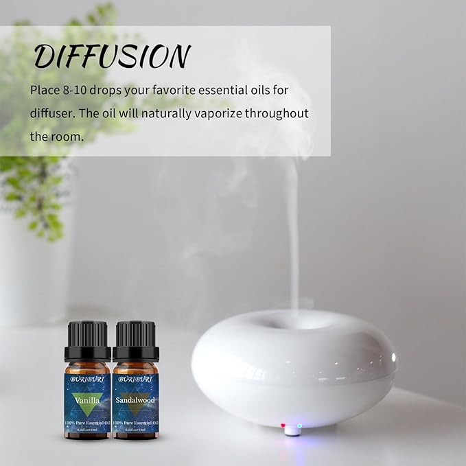 BURIBURI Sandalwood Oil Essential and Vanilla Essential Oil Gift Set, 100% Pure, Undiluted, Natural, Organic Aromatherapy Essential Oils 10ML