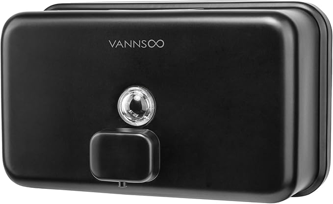 Wall Mounted Hand Soap Dispenser Bathroom, 1200ml 40oz Commercial Stainless Steel Black Liquid Soap Dispenser Wall Mount (Horizontal Black)