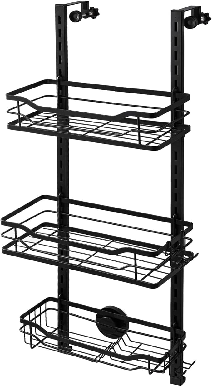 TAILI Hanging Shower Caddy Over The Door Adjustable Hanging Organizer Rack with Hooks, Sturdy Rust Proof Shower Organizer Shelf Basket Storage Rack, No Drilling