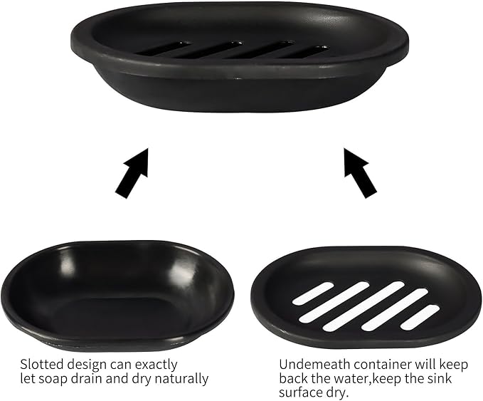 Topsky Soap Dish for Shower, 4pcs Dishes with Drip Tray, Bar Holder with Drain for Kitchen Sink, Keeps Soap Dry, Black
