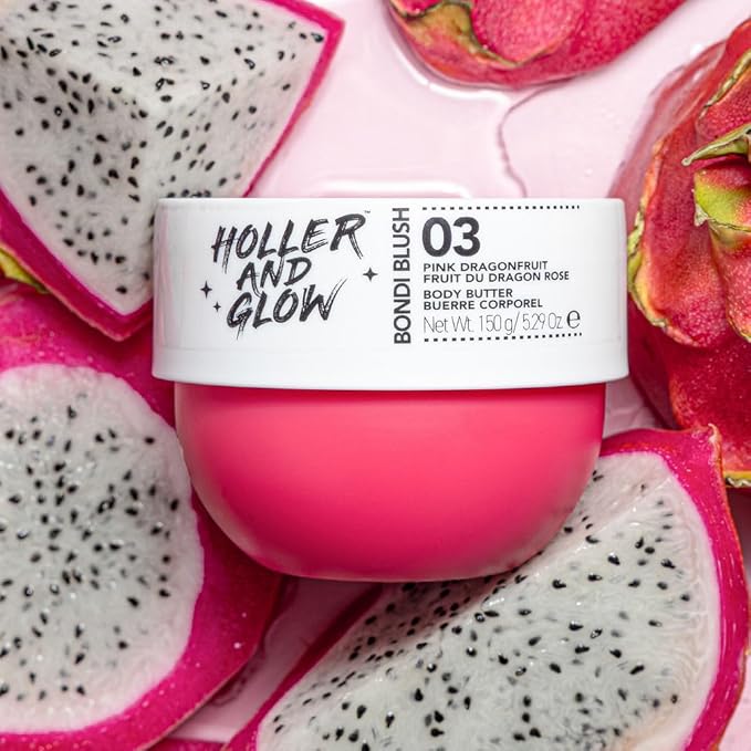 Holler and Glow Bondi Pink Dragonfruit Body Butter For Women, Smells Good, Body Lotion For Extremely Dry Skin, Moisturizing, Nourishing, Shea Butter, Peony, Pink Dragon Scented, 5.29 Oz