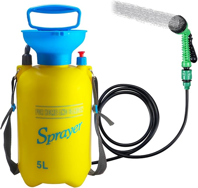 Finderomend Portable Shower for Camping with 7 Spray Modes, Hand Press Camping Shower with Removable Hose and Shower Head,Pressure Rinse Kits for Hiking Traveling Garden Beach Pet Shower
