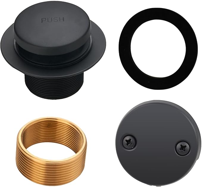Black Tub Drain Tip-Toe Tub Trim Set Conversion Kit Assembly, Hidrop Bathtub Drain Replacement Trim Kit with 2-Hole Overflow Faceplate and Universal Fine/Coarse Thread, Matte Black