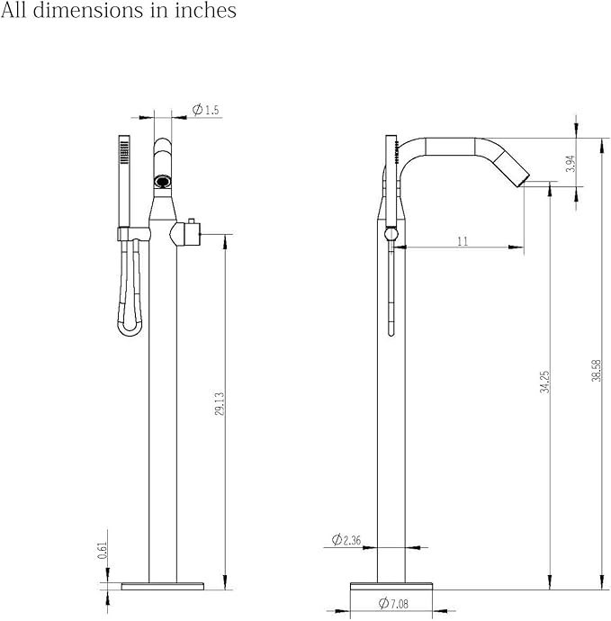 HEATGENE Bathtub Faucet Freestanding Tub Filler Single Handle Floor Mounted Faucets with Handheld Shower Mirror Polish