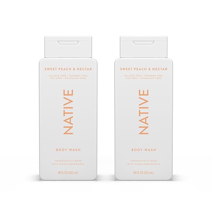 Native Body Wash Contains Naturally Derived Ingredients | For Women & Men, Sulfate, Paraben, & Dye Free Leaving Skin Soft and Hydrating | Sweet Peach & Nectar 18 oz - 2 Pk