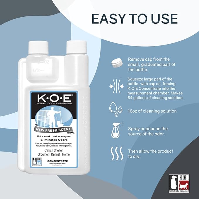 Odorcide K.O.E Kennel Odor Eliminator Concentrate – For Cages, Runs & More – For Home & Kennel w/Safe, Non-Enzymatic Formula (Fresh Scent, 16 oz)