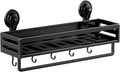 Shower Caddy Suction Cup, 15.8 inch Suction Shower Shelf with Hooks NO-Drilling Bathroom Holder, Rustproof Bathroom Organizer, Black