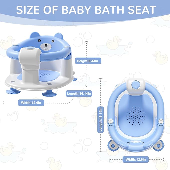 Baby Bath Seat for Babies 6 Months & up, Non-Slip Toddler Bath Seats for Babies Sitting Up, Safe Infant & Newborn Bathtub Chair with 4 Suction Cups & Soft Cushion for Shower,Blue
