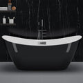 Freestanding Bathtub Acrylic Soaking Tub, Deep Stand Alone Bath with Chrome Drain, Modern Black and White Design for Compact or Contemporary Bathrooms, 59 Inch
