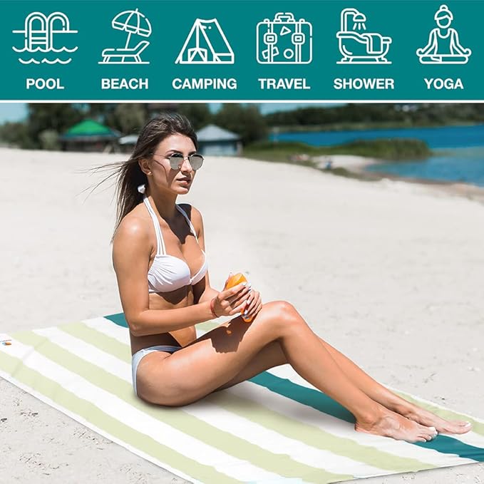 SUN CUBE Microfiber Sand Free Beach Towel - Quick Dry Fast Absorbent Lightweight Towel for Travel Beach Swim Pool Camping Packable Compact Oversized Towel, Sand Resistant - Beige Cream, 60x30 Inches