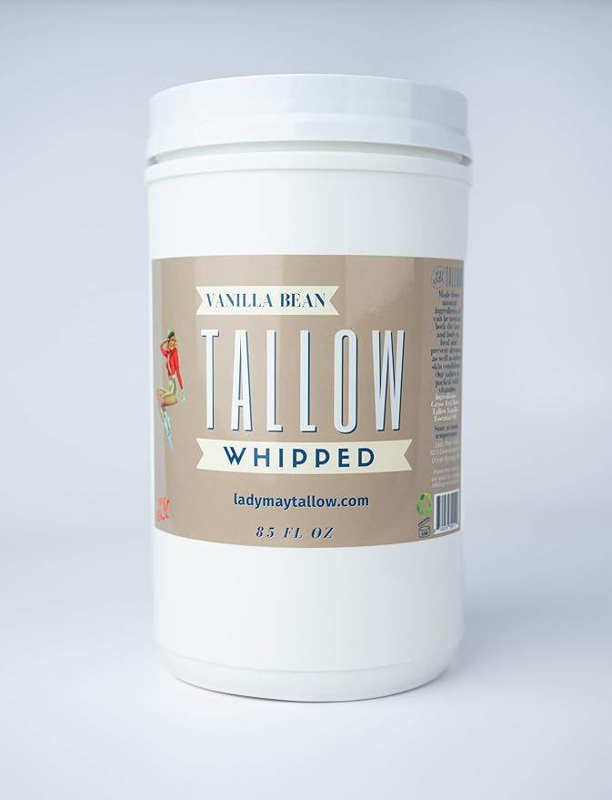 Whipped Tallow 85oz - All Natural Face Cream + Whole Body Moisturizer for Dry Skin - Made With Scented Oil Blend - No Preservatives, Parabens or Seed Oils - USA Made (Vanilla)