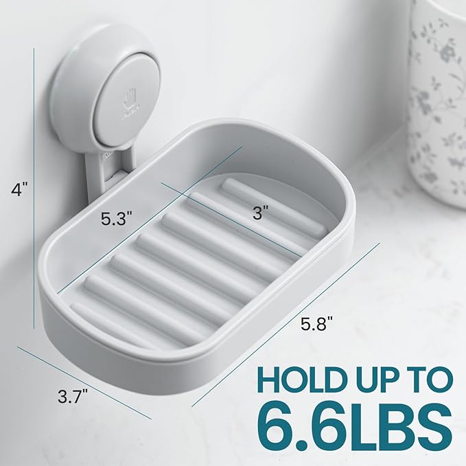 TAILI Soap Dish Bar Holder Suction Cup,SoapSaver with Powerful Vacuum Suction,Sponge Holder for Shower,Bathroom,Tub andKitchen Sink,Universal Shower Accessories,Drill-Free,Removable,2 Pack,Grey