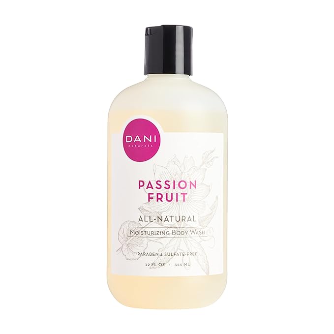 DANI Naturals Moisturizing Body Wash - Sweet Passion Fruit Scent with Organic Aloe Vera & Natural Glycerin - Sulfate & Paraben-Free Shower Gel - 12 oz - Vegan & Cruelty-Free