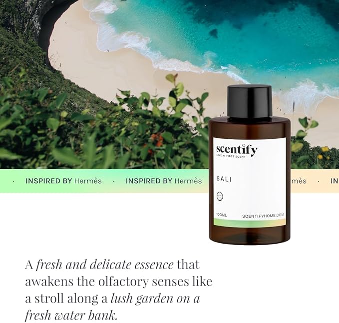 Scentify Bali Aroma Oil Refill Scent for Oil Diffusers - Lemon, Green, Amber, Musk, Woody Scents - Luxurious Relaxing Aromatherapy Diffuser Fragrance 100ml, 3.38 oz