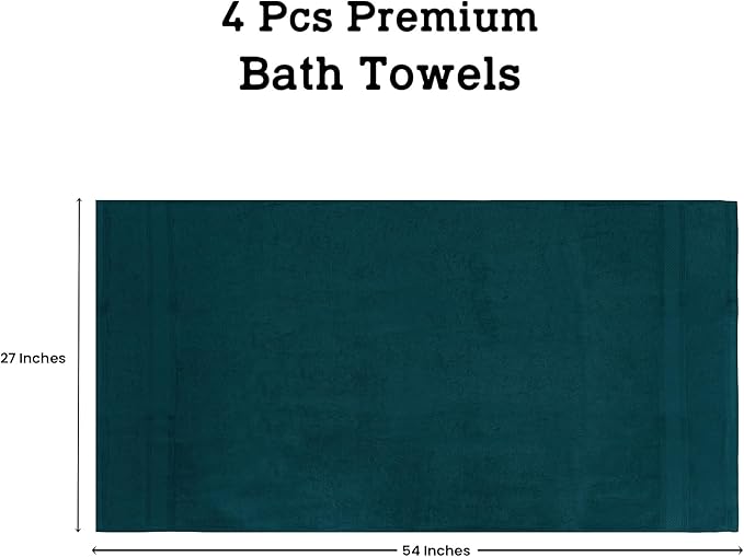 Casa Lino Teal Bath Towels Set of 4 (54" x 27") - Large Bathroom Towel Set - 100% Cotton Towels for Bathroom - Highly Absorbent & Quick Dry Bath Towel Multipack - New Apartment Essentials