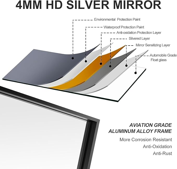 30x36 Inch Black Bathroom Mirror, Copper-Free Mirror, Aluminum Alloy Frame Vanity Rectangle Wall Mounted Modern Mirror for Bedroom/Living Room/Porch Horizontal or Vertical