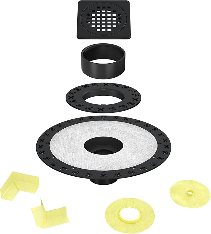 4” Drain Grate Kit - Compatible with Schluter Systems Kerdi Shower Drain - Shower Floor Drain Kit with Flange - SUS 304 Stainless Steel Grate & 2 Inch ABS Flange & CUPC Certification - Matte Black