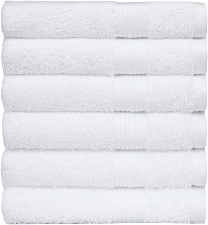 Amazon Basics 6 Piece hand towels for bathroom, Fade Resistant 100% Cotton Hand Towels, soft absorbent bathroom hand towels 6 - Pack (26''x16''), White