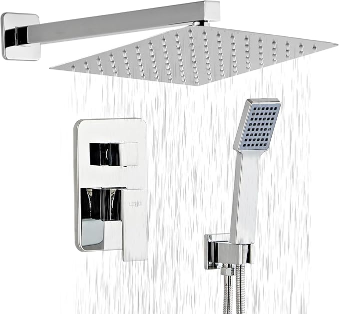 Shower Head - Shower Faucet Set Square Shower Combo System with 8'' Rainfall Shower Head Wall Mount Handheld Shower, Stainless Steel with Chrome Finish Bath Shower Head,Chrome