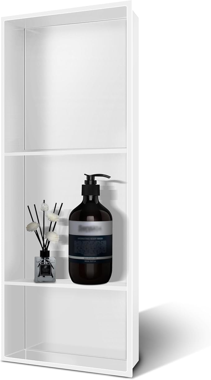 30" X 12" Stainless Steel Shower Niche Insert Tile Ready, Niche for Shower Wall, 3-Tier Recessed Shelves No Tile Needed for Bathroom Storage, White